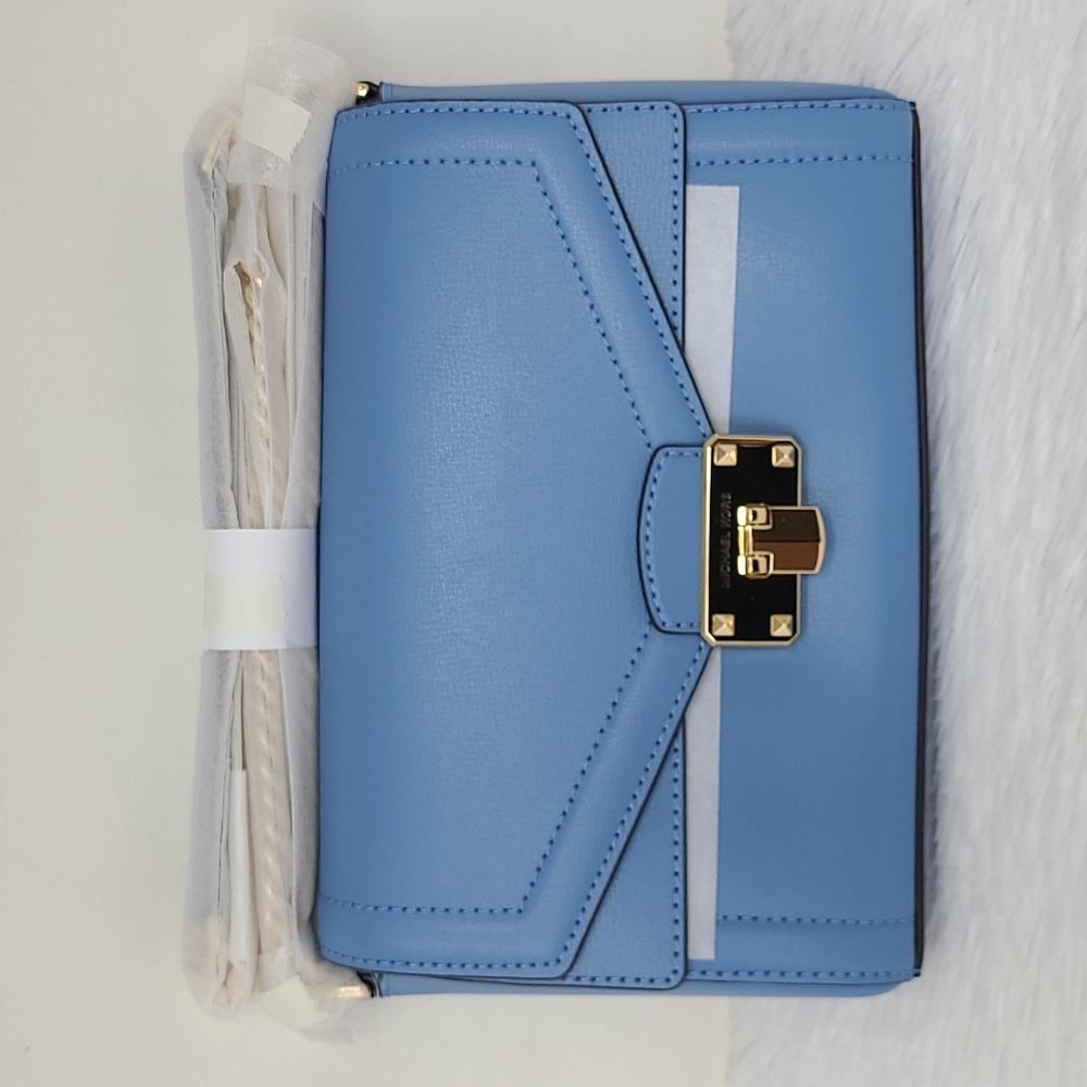 Michael Kors KINSLEY French Blue Medium Shoulder Flap Leather
